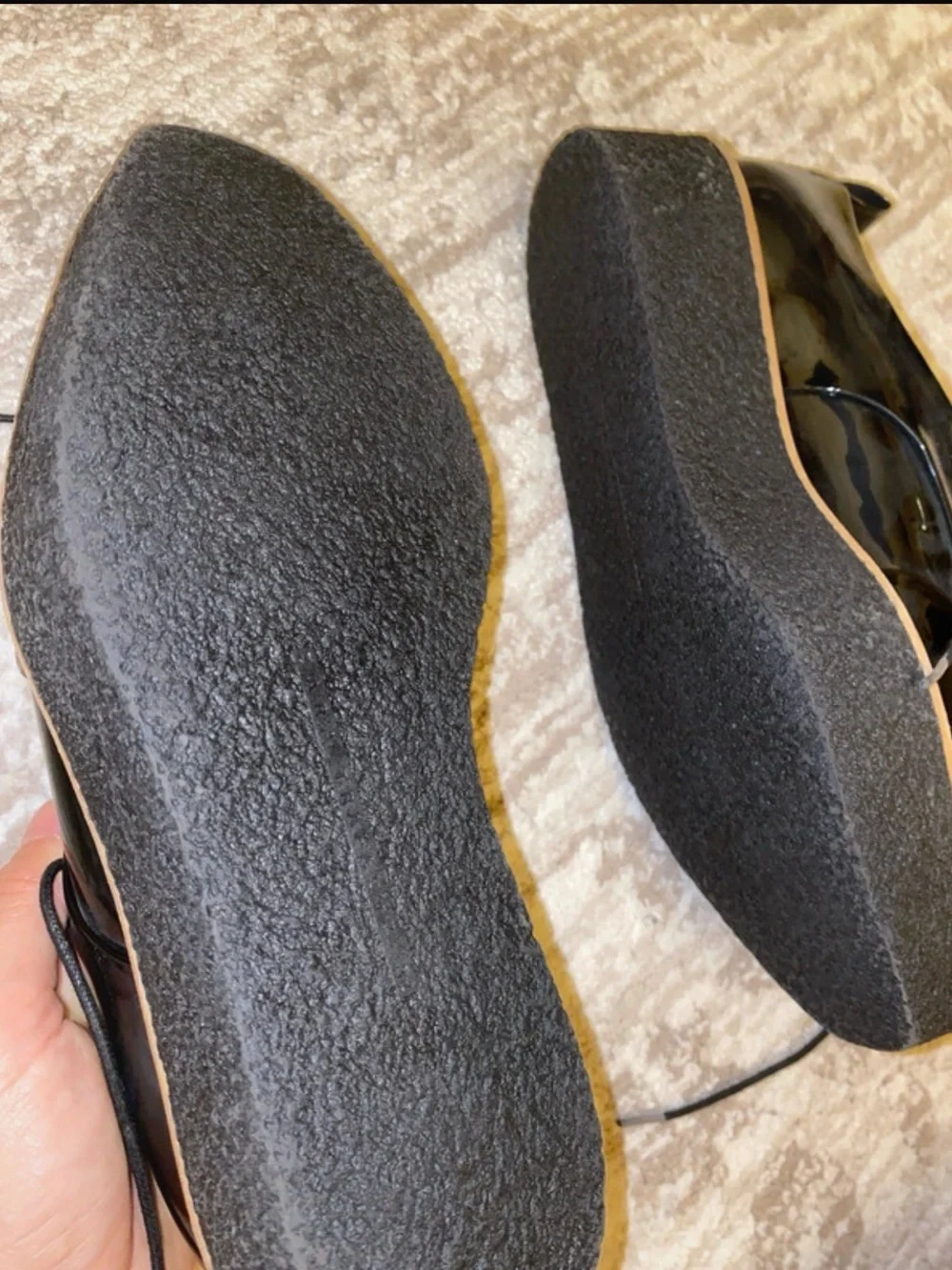 Zara Black Patent Platform Derby with Brown-Wrap Sole